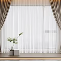 Elegant White Sheer Curtains With Brown Drapes And Potted Plant On Window Sill
