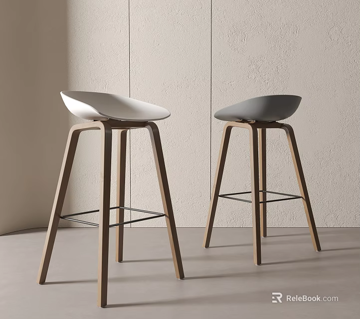 Modern Bar Stools With Sleek White And Grey Seats And Wooden Legs Design 3d model