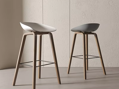 Modern Bar Stools With Sleek White And Grey Seats And Wooden Legs Design 3d model