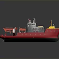 Red and Yellow Work Boat Featuring Deck Equipment and Upper Superstructure 3d model