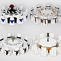 Round Dining Table Sets With Colored Chair Covers And Decorative Flower Arrangements