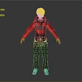 Human 3D Character With Silver Hair Red Sleeves And Gray Pants Standing Pose