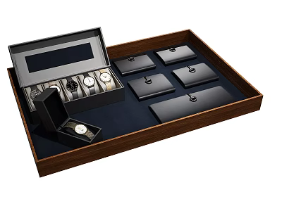 Wooden Jewelry Storage Box With Dark Blue Lining Holds Watches Rings And Organized Compartments 3d model