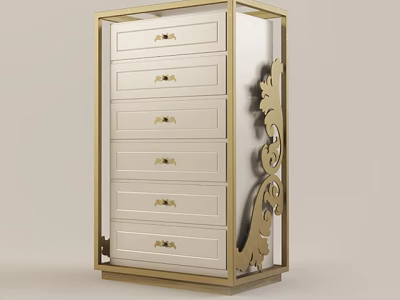 Elegant Chest of Drawers with Gold Frame and Light Colored Drawers and Decorative Carvings 3d model