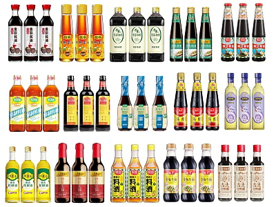 Various Types Of Condiment Bottles With Different Labels For Kitchen Use 3d model