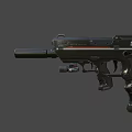Tactical Weapons Display with Rifle and Pistol Featuring Scope Suppressor and Orange Stripes