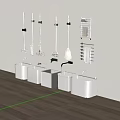 Organized Bathroom Accessories Featuring Wall Mounted Cleaning Tools And White Basins 3d model