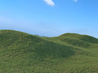 Lush Green Rolling Hills With Distant Trees Under Clear Blue Sky 3d model