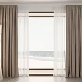 Linen Curtains With Sheer Panels For Window And Sea View Interior