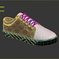 Casual Sneakers With Brown Pattern White Upper Black Laces And Yellow Black Striped Sole
