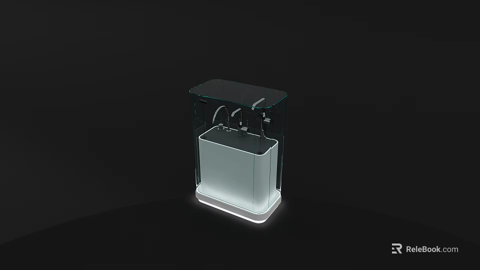 Modern Glass Display Showcase Shelf With Transparent Structure And Illuminated Base 3d model