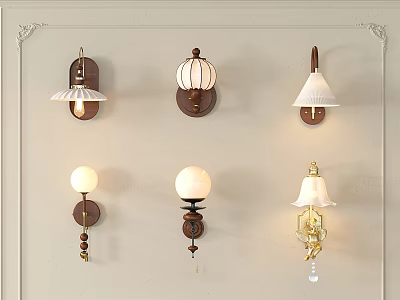 Various Styles Wall Lamps Mounted On Wall With Diverse Shades And Bases 3d model