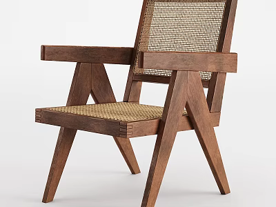 Leisure Chair With Wooden Frame And Woven Seat Backrest Details 3d model