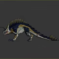 Blue and Yellow Mythical Creature with Spiked Back Fin Long Tail Open Mouth
