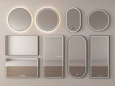Round Oval Rectangular Wall Mounted Mirrors With LED Lights Design 3d model