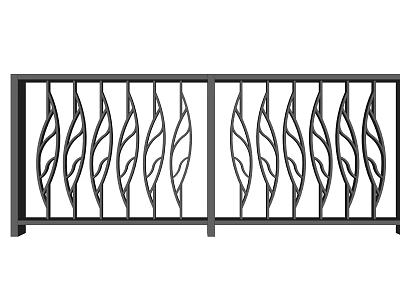 Ornate Modern Black Metal Fence With Leaf Shaped Decorative Railings 3d model