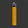 Yellow Lighter With Orange Casing And Silver Metal Ignition On Black Surface