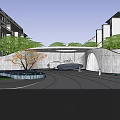 Serene Garden Landscape With Curved Stone Path Lush Trees And Water Channel
