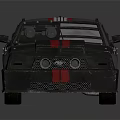 Black Modified Sports Car With Red Stripes Roof Mounted Gear And Side Accents