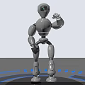 White Humanoid Robot 3D Render Standing on Platform With Blue Light Rings 3d model
