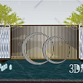 Modern Metal Circular Sculpture With Illuminated Design And Outdoor Screen Backdrop