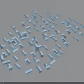 Aerial Planning Layout With Light Blue Rectangular Blocks On White Background 3d model