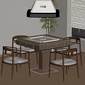 Modern Mahjong Table Setup With Four Chairs Ceiling Lamp And Potted Plant