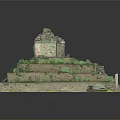 Ancient Ruins Model Displaying Multi Tiered Platform with Stone Walls Green Vegetation and Steps 3d model