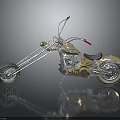 Stylish Gold Chrome Motorcycle Featuring Long Front Fork Black Seat Red Handlebars 3d model
