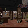 Indian Restaurant With Outdoor Seating Wooden Decor Arched Windows Colorful Tablecloths And Palm Trees