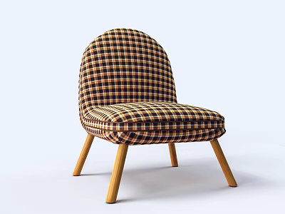 Stylish Plaid Pattern Accent Chair With Upholstered Design And Wooden Legs 3d model