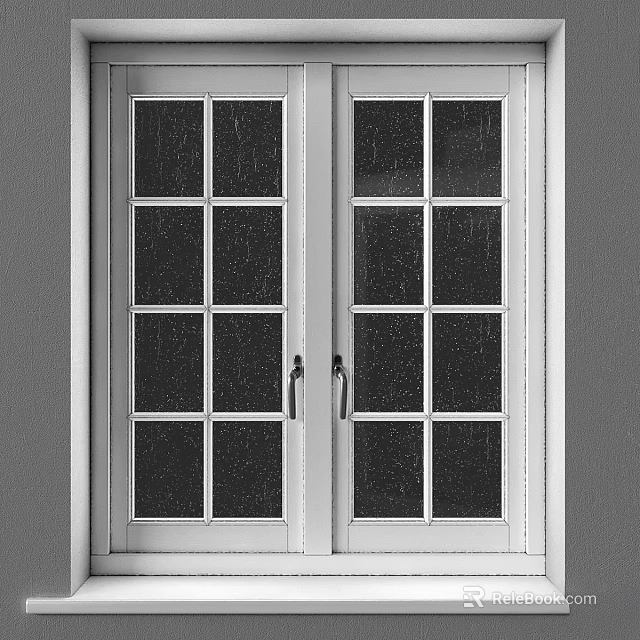 Modern Casement Windows with White Frames Multiple Glass Panes and Metal Handles 3d model 
