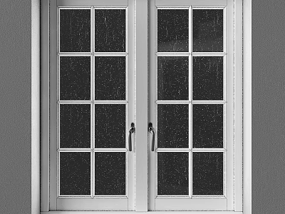 Modern Casement Windows with White Frames Multiple Glass Panes and Metal Handles 3d model