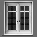 Modern Casement Windows with White Frames Multiple Glass Panes and Metal Handles 3d model
