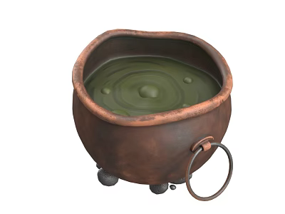 Vintage Copper Fish Tank with Ring Handle and Small Wheels Green Water and Surface Ripples 3d model