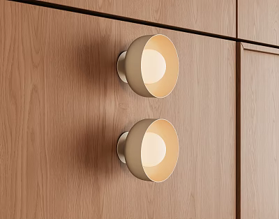 Modern Round Wall Lamps With Warm Light On Wooden Cabinet Surface 3d model