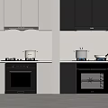 Modern Kitchen Interior With Light Gray Dark Gray Cabinets Oven Gas Stove And Pots