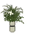 Decorative Potted Plant With Lush Green Foliage And White Flowers In Golden Vase