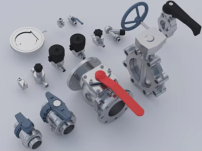 Assorted Industrial Equipment With Valves Gauges Handwheels And Control Parts 3d model
