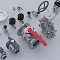 Assorted Industrial Equipment With Valves Gauges Handwheels And Control Parts
