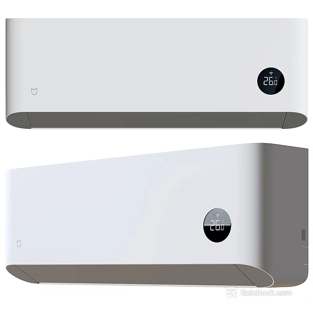Modern White Wall Mounted Air Conditioner Fan With Digital Temperature 3d model 