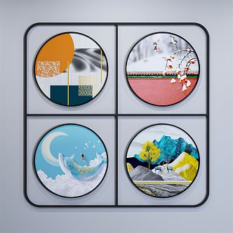 New Chinese Style Round Frame Painting Round Painting 3d model