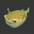 Cute Yellow Puffer Fish Character With Green Eyes And Spots