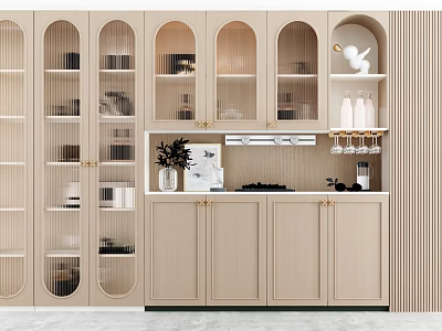 Modern Elegant Wine Cabinet Design With Glass Doors Wine Glass Rack And Decorative Items 3d model