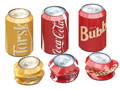 Canned Beverages Various Brands Open Cans With Yellow And Red Designs 3d model