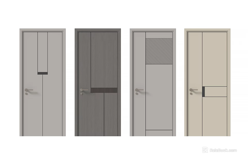 Modern Hinged Doors With Various Panel Designs And Different Color Tones 3d model