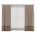 Elegant Light Brown Curtains With Dark Trim And White Sheer Layers 3d model