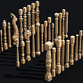Wooden Balusters with Various Designs and Different Shapes Arranged for 3d model