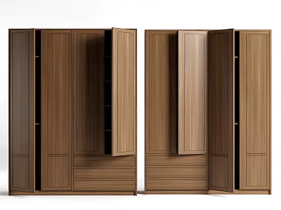 Modern Wooden Wardrobe With Double Door Open Design And Storage Shelves Drawers 3d model