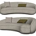 Light Gray Curved Sectional Sofa With Light Gray And Dark Green Cushions 3d model